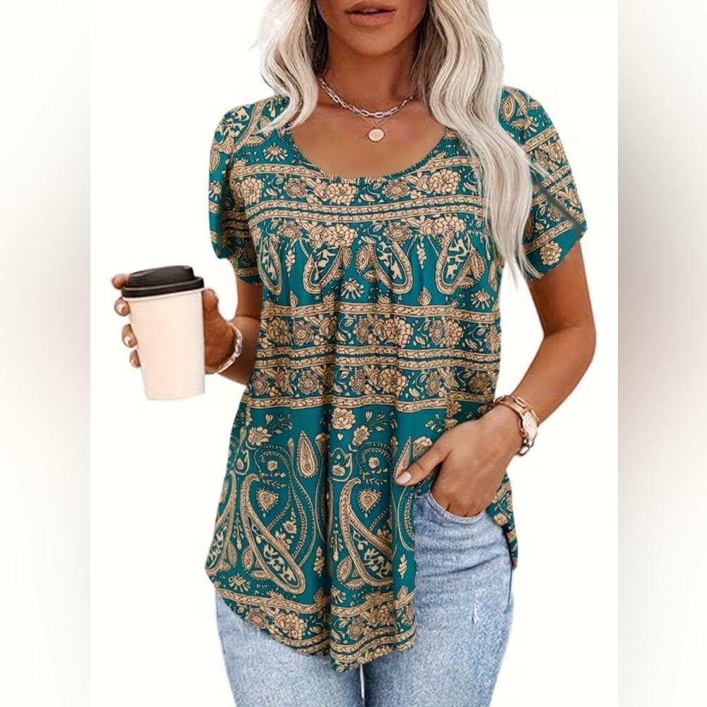 Elegant Teal Paisley Blouse
